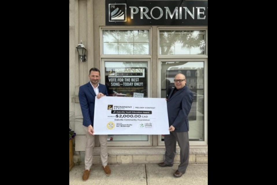 Prominent Realty Inc. Awards $2,000 to Oakville Community Foundation for Youth Education through Melody Contest